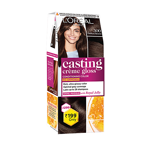 L'Oreal  Paris Hair Colour - Casting Crème Gloss, 300 Darkest Brown, 45g Small Pack