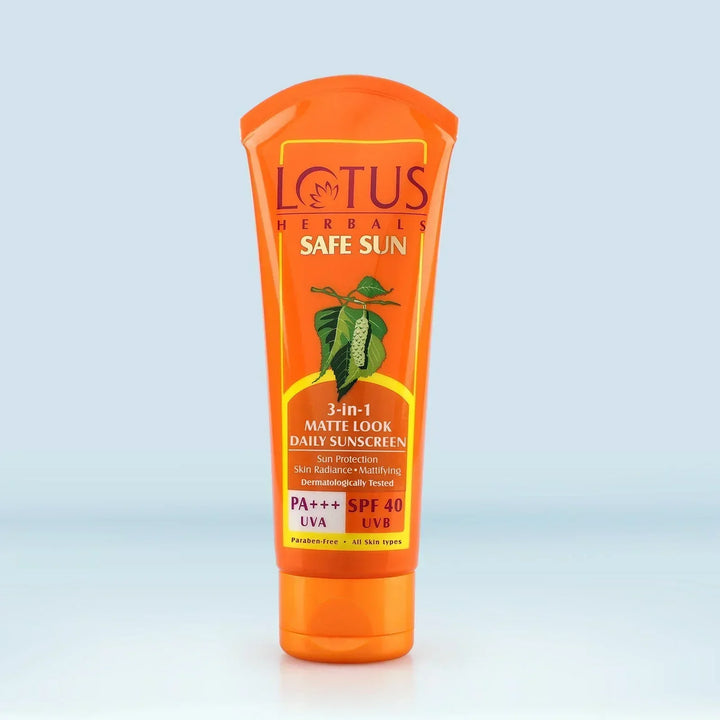 Lotus Herbals Safe Sun 3-In-1 Matte Look Daily SunScreen PA+++UVA, SPF 40, (50g) - House of Ateeq