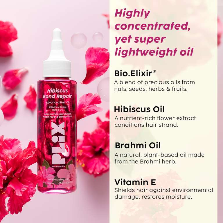 Plix Hibiscus Bond Repair Advanced Hair Oil | For Targeted Repair of Rough & Damaged Hair, 100ml