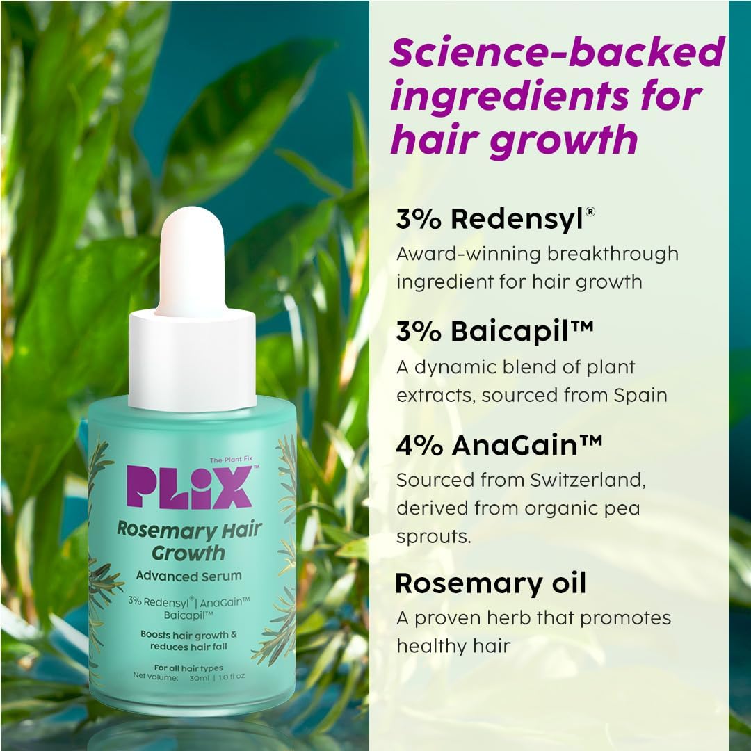 Plix Rosemary Advanced Hair Growth Serum | Reduces Hair Fall & Promotes Hair Growth, 30ml